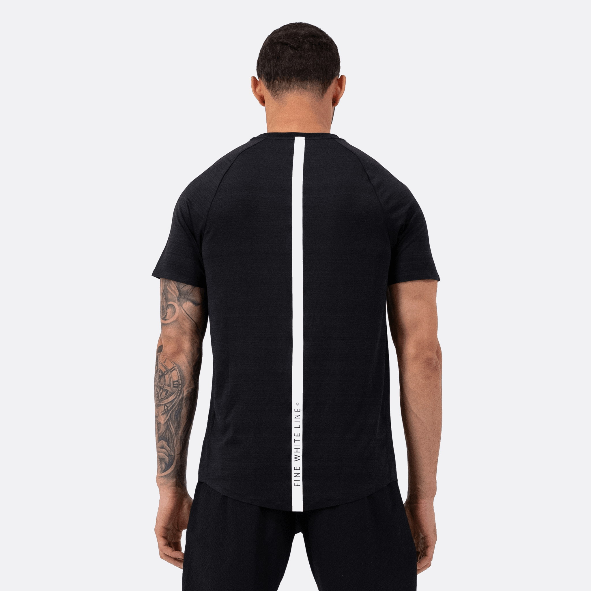 Mens Cosmos Black T-Shirt - Fine White Line