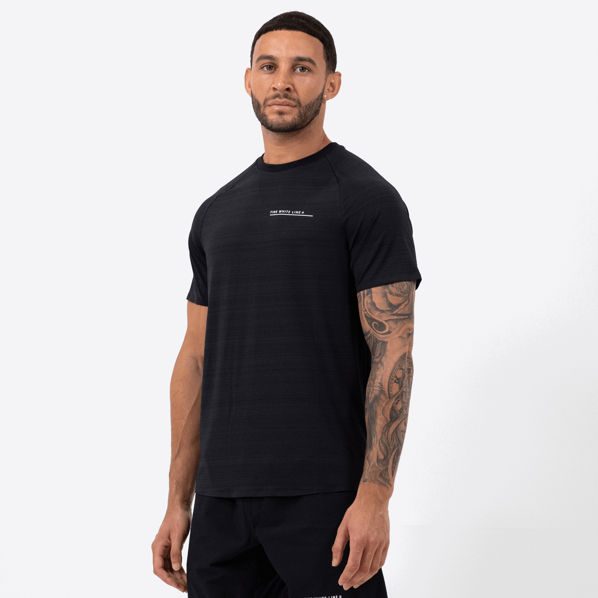 Mens Cosmos Black T-Shirt - Fine White Line