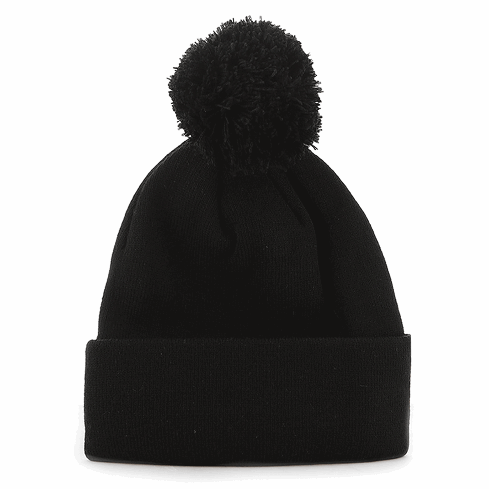 Pom Pom Black Beanie - Fine White Line