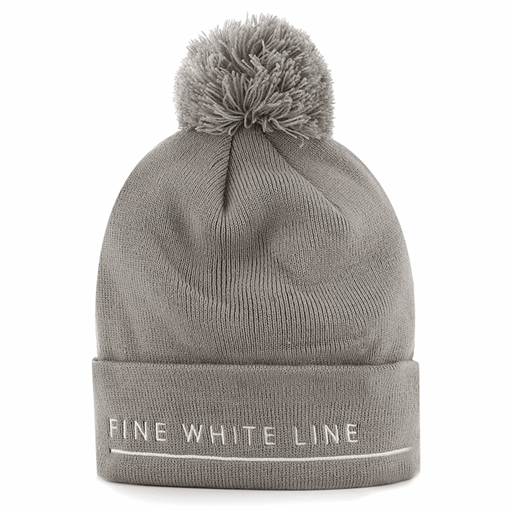 Pom Pom Grey Beanie - Fine White Line