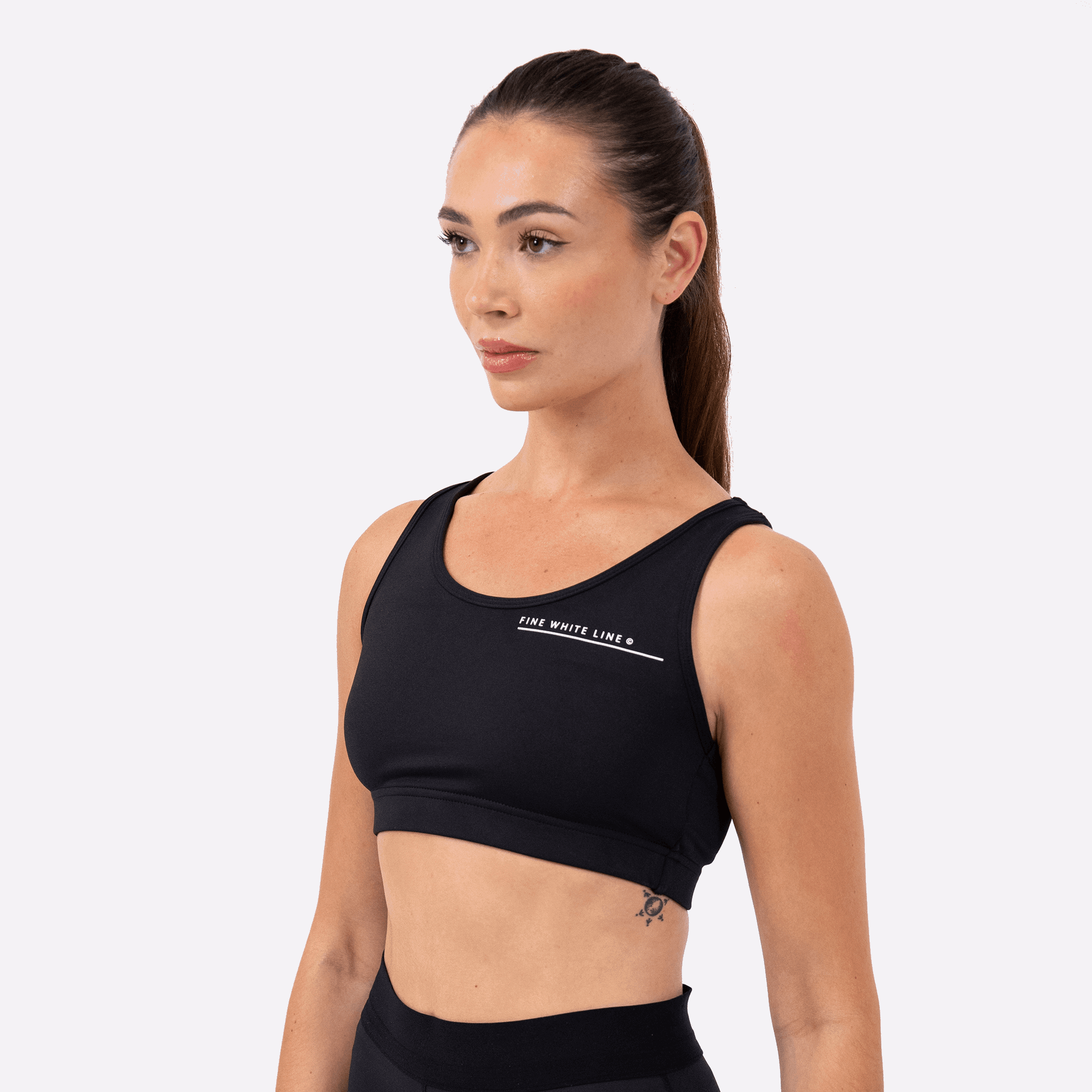 Women's Aquila Black Sport Bra - Fine White Line